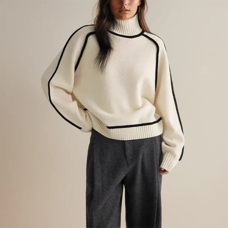 Damen-Strick Pullover mit hohem Halsausschnitt | Warme