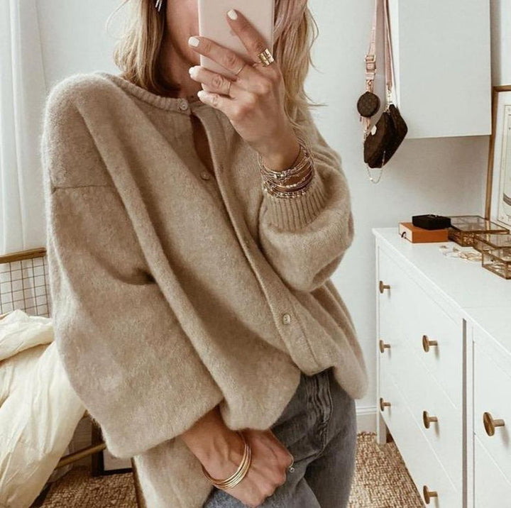 Damen Strickjacke mit übergroßer Knopfleiste | Strick