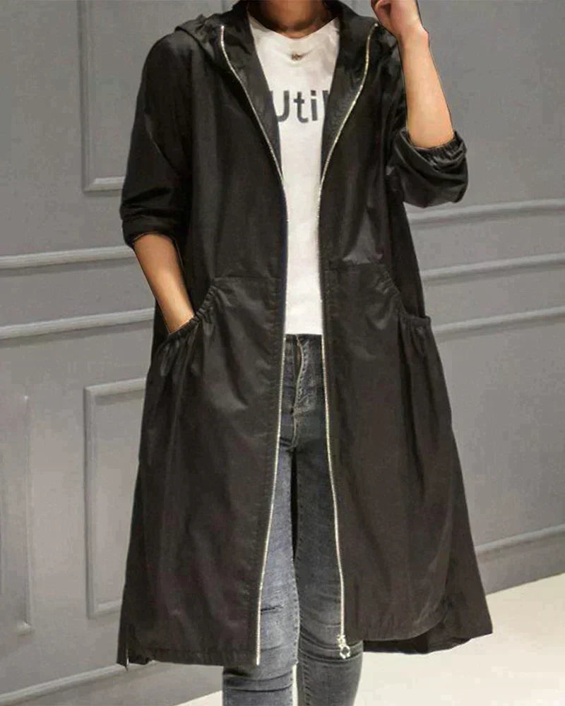 Damen-Freizeitjacke mit Kapuze und Windschutz |  Reißverschluss