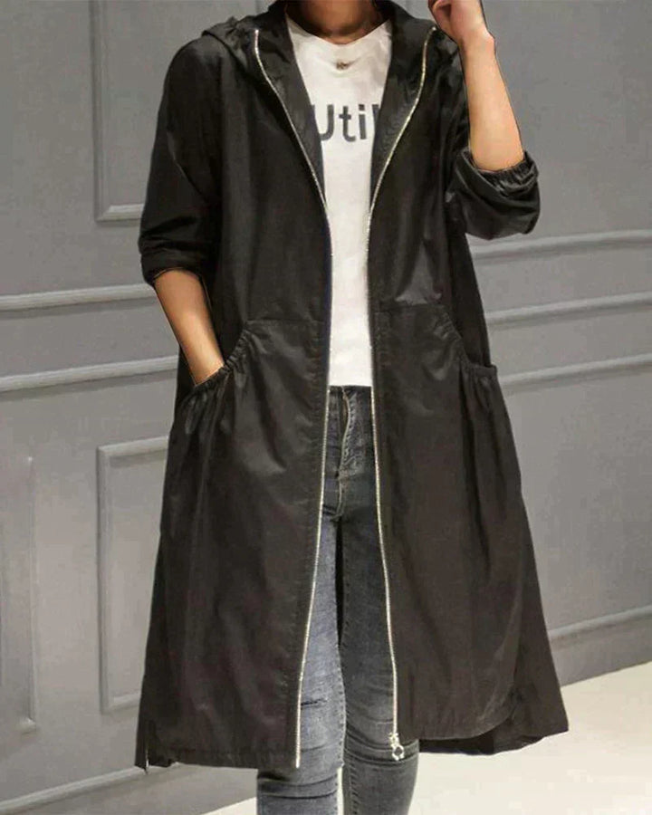 Damen-Freizeitjacke mit Kapuze und Windschutz |  Reißverschluss