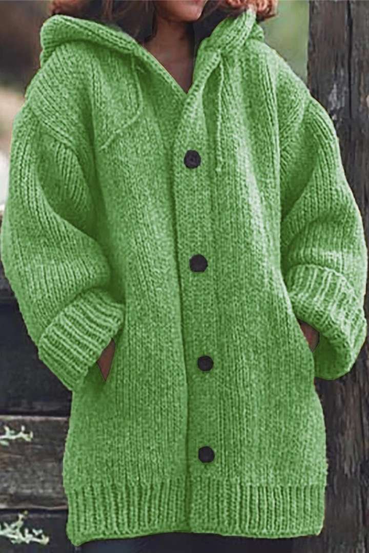 Damen Lange Strickjacke | Mit Kapuze