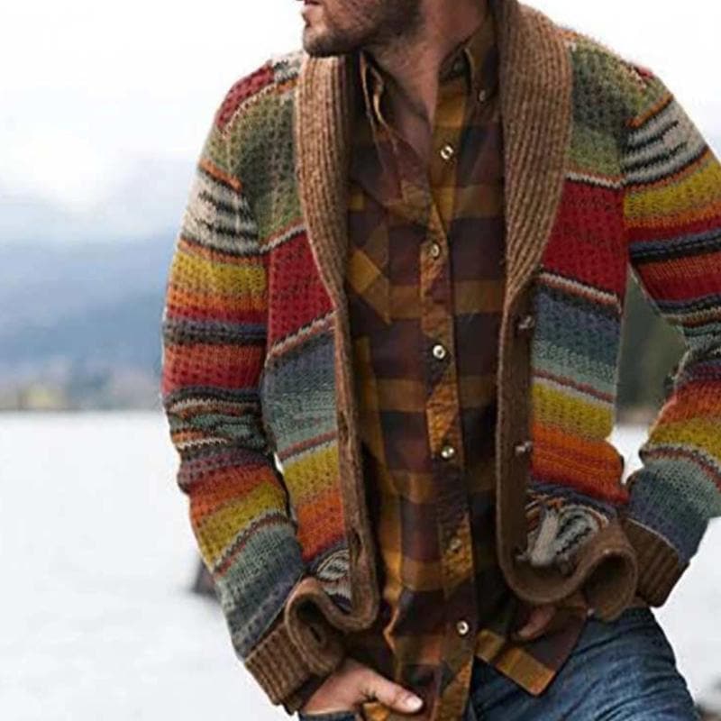 Herren-Strickjacke im Weinlese-Stil | Knopf Daunen