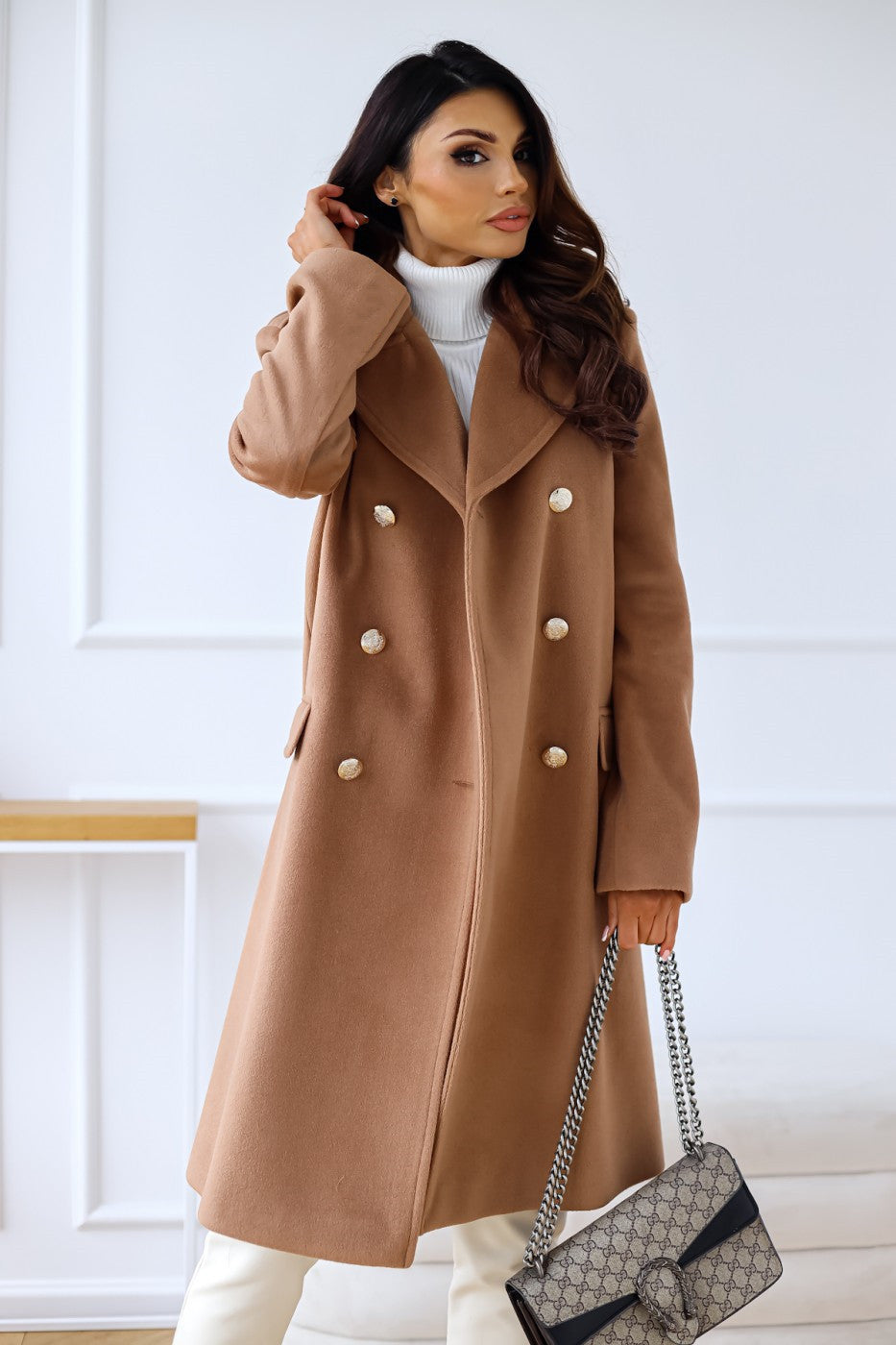 Damen Langer Doppelreihiger Mantel | Elegante