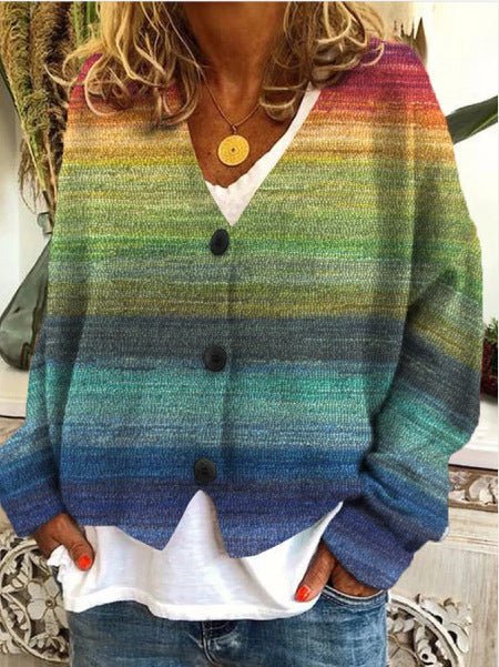 Damen Mehrfarbiger Strickjacke | Mit Knopfleiste