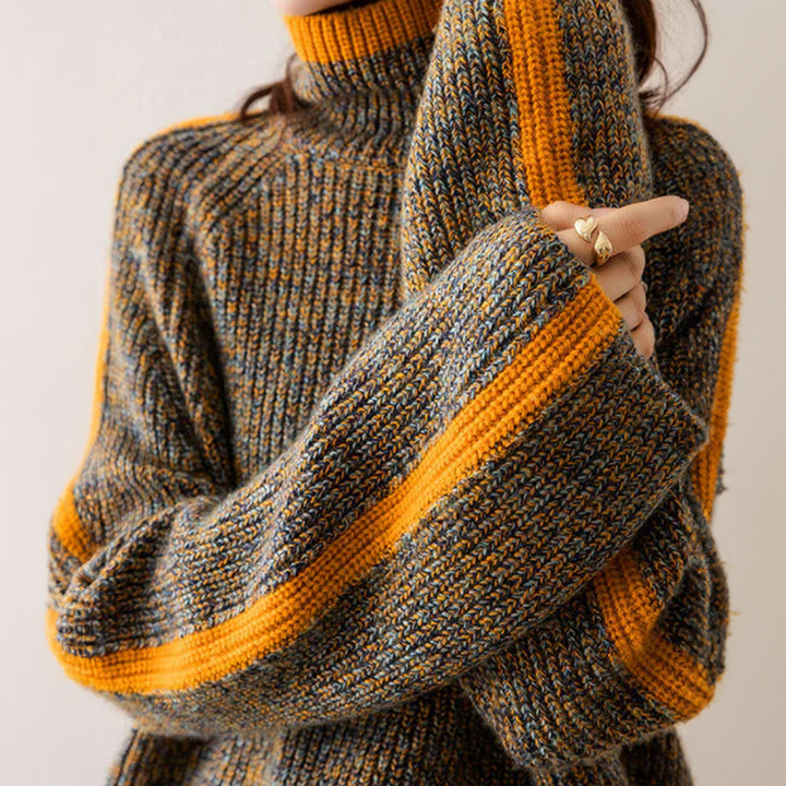 Damen Farbe Block Stricken Rollkragen Pullover | Winter