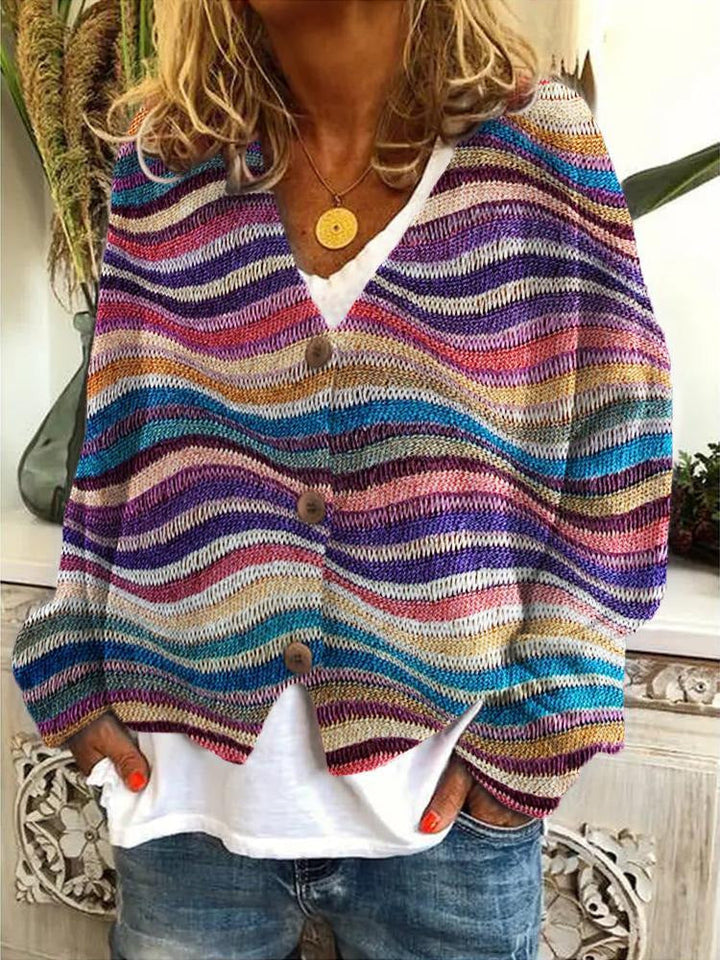 Damen Mehrfarbiger Strickjacke | Mit Knopfleiste