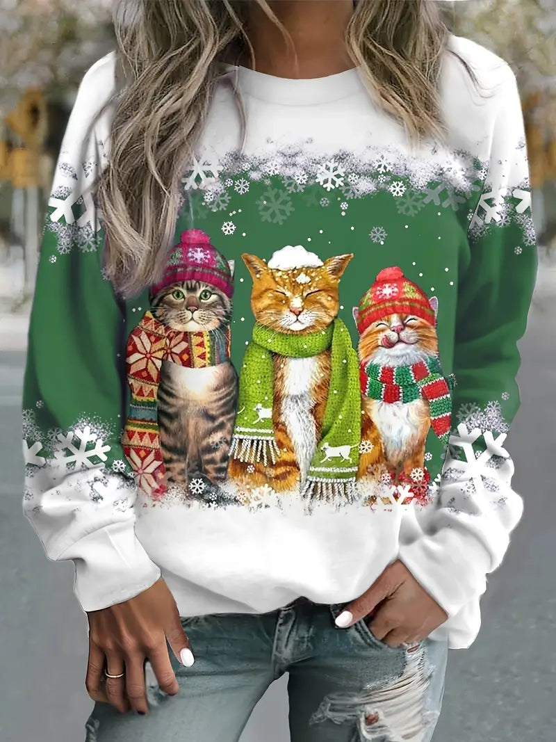 Weihnachtpullover Damen | mit Katzenprint