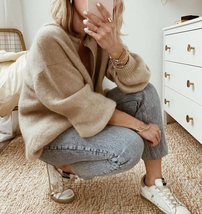 Damen Strickjacke mit übergroßer Knopfleiste | Strick