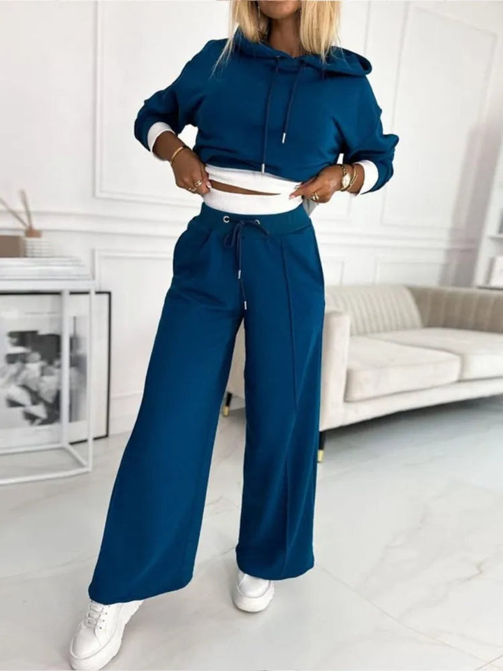 Damen Kapuzenoberteil und Hose mit weitem Bein Set | Klassisch