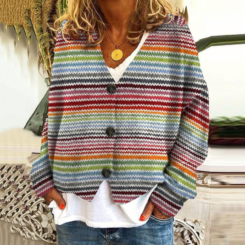 Damen Mehrfarbiger Strickjacke | Mit Knopfleiste