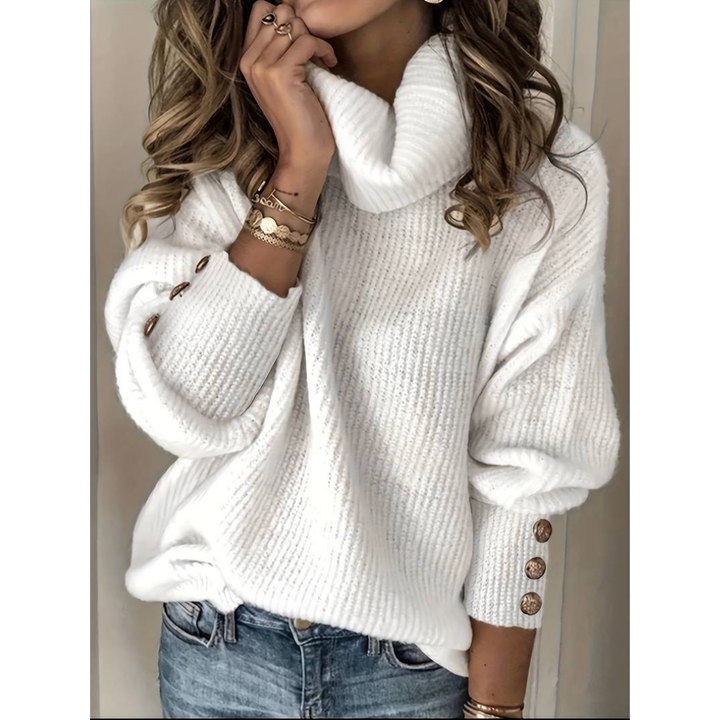 Damen Rollkragen Pullover | Knopf Einzelheiten
