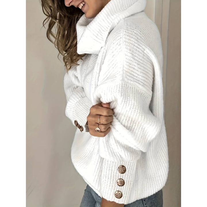 Damen Rollkragen Pullover | Knopf Einzelheiten