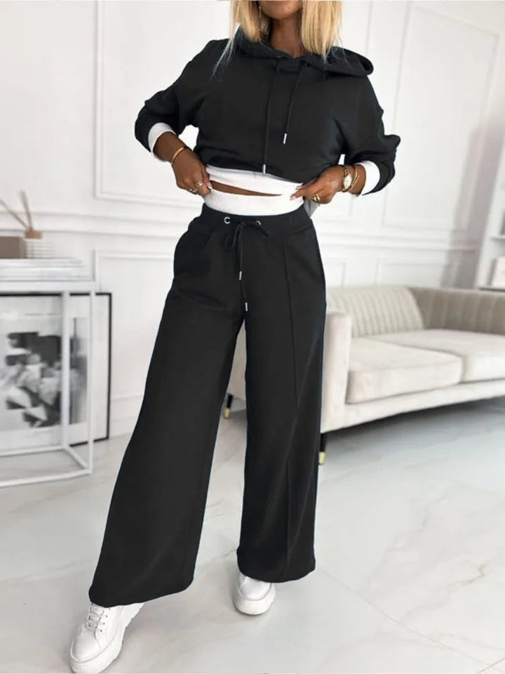 Damen Kapuzenoberteil und Hose mit weitem Bein Set | Klassisch