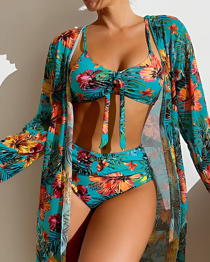 Bikiniset mit Blumendruck für Damen | 3-Teilig