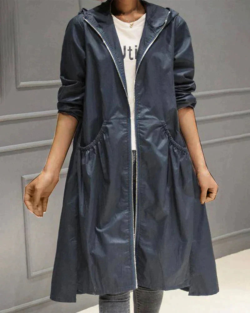 Damen-Freizeitjacke mit Kapuze und Windschutz |  Reißverschluss