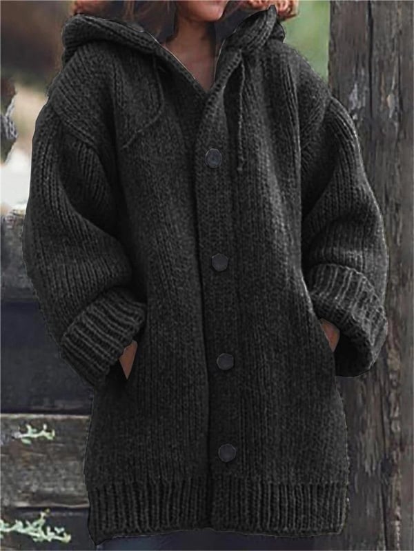 Damen Lange Strickjacke | Mit Kapuze