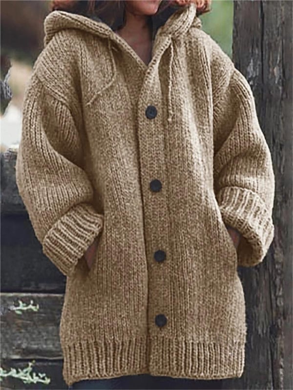 Damen Lange Strickjacke | Mit Kapuze