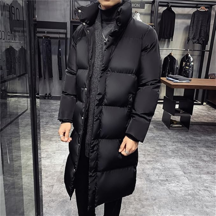 Schwarze Pufferjacke für Herren | Lang