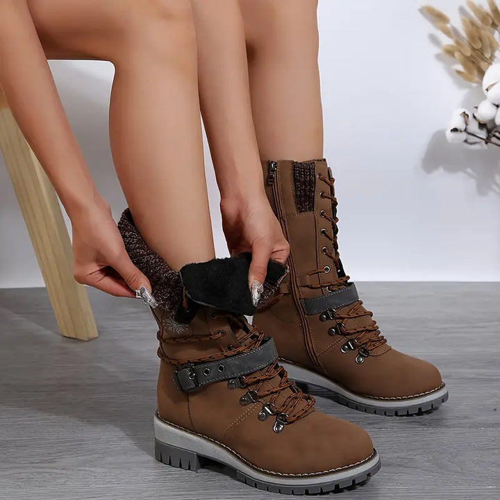 Wadenlang Winterstiefel Damen | Gestricktes Futter
