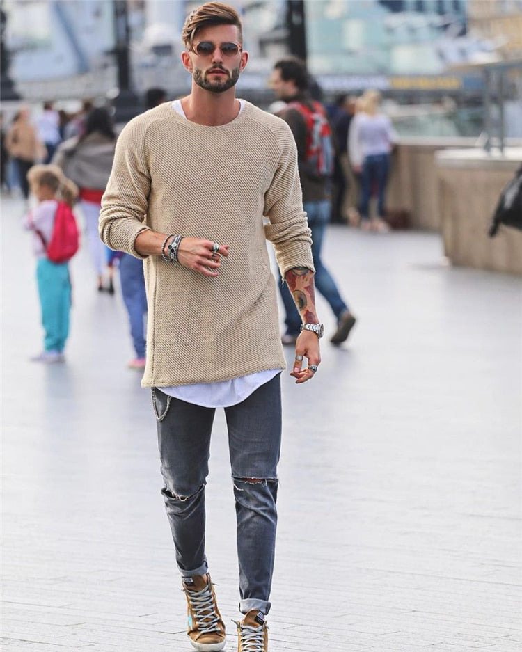 Herren Lässiger Pullover aus strukturiertem Strick | Langarm