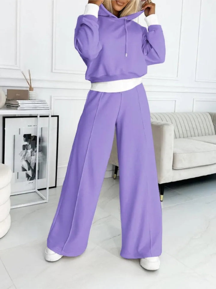 Damen Kapuzenoberteil und Hose mit weitem Bein Set | Klassisch