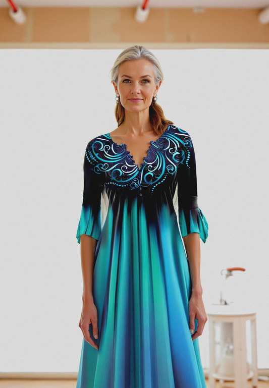Klassisches Elegantes Kleid Mit Farbverlauf Für Damen | Midi