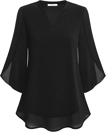 Damen V-Ausschnitt Bluse mit 3/4 Flatterärmeln | Stilvoll