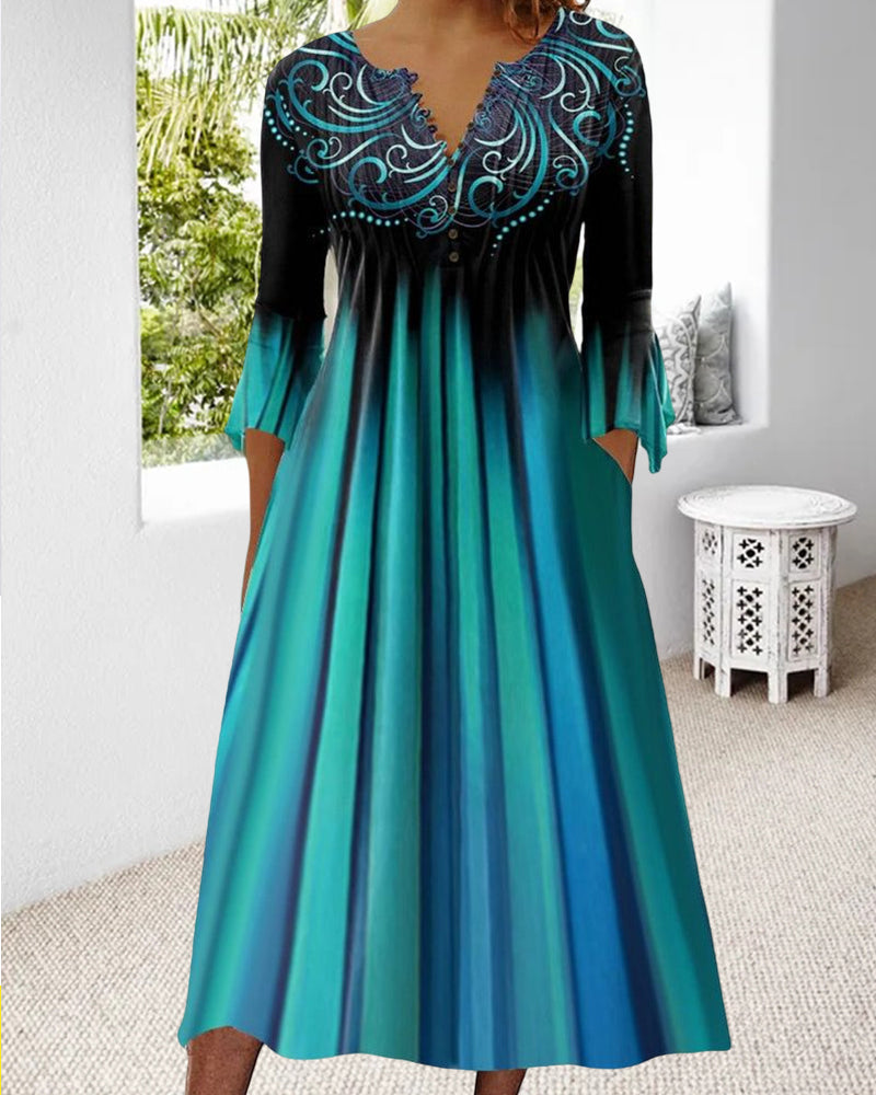 Klassisches Elegantes Kleid Mit Farbverlauf Für Damen | Midi
