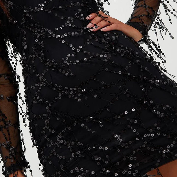 Damen Rundhalsausschnitt Paillettenkleid | Mini
