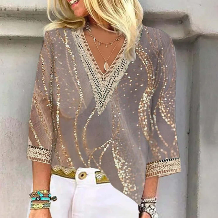 Damen Bedrucken V-Ausschnitt Bluse | Sommer