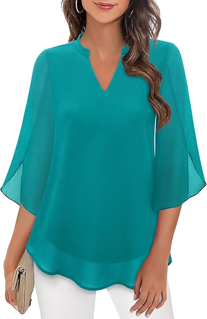 Damen V-Ausschnitt Bluse mit 3/4 Flatterärmeln | Stilvoll
