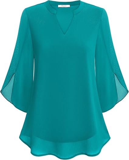 Damen V-Ausschnitt Bluse mit 3/4 Flatterärmeln | Stilvoll