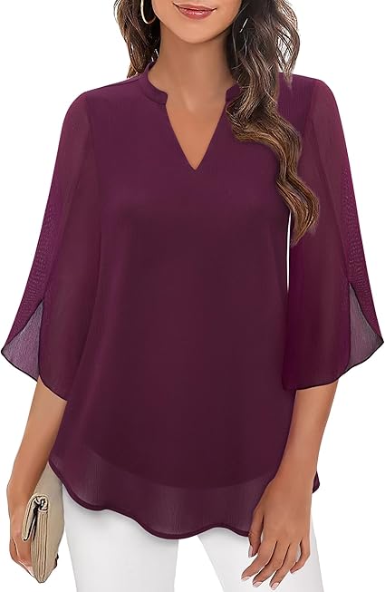 Damen V-Ausschnitt Bluse mit 3/4 Flatterärmeln | Stilvoll