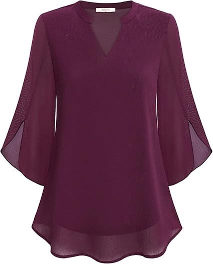 Damen V-Ausschnitt Bluse mit 3/4 Flatterärmeln | Stilvoll