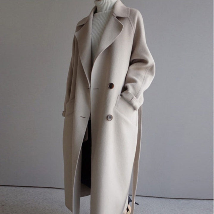 Damen Langer doppelreihiger Trench Mantel | Gürtel