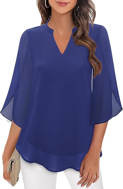 Damen V-Ausschnitt Bluse mit 3/4 Flatterärmeln | Stilvoll