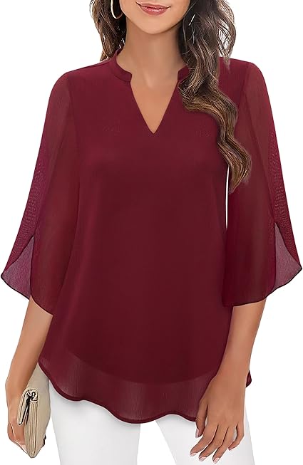 Damen V-Ausschnitt Bluse mit 3/4 Flatterärmeln | Stilvoll