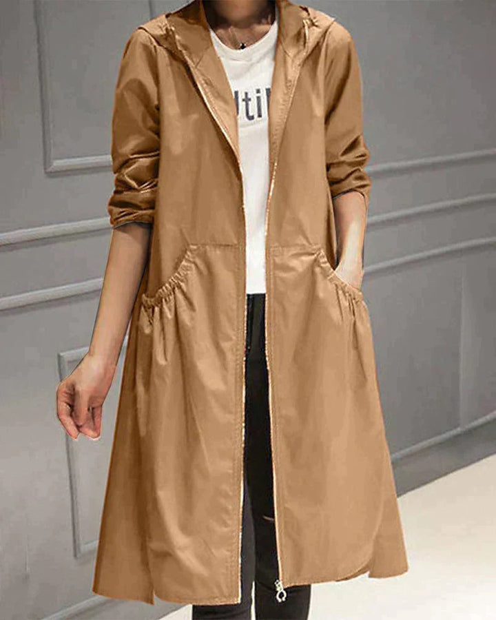 Damen-Freizeitjacke mit Kapuze und Windschutz |  Reißverschluss