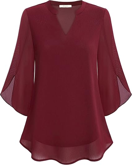 Damen V-Ausschnitt Bluse mit 3/4 Flatterärmeln | Stilvoll