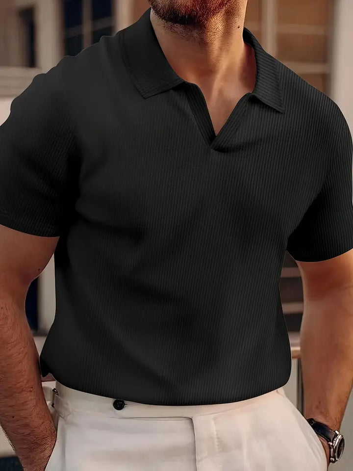Herren Rippenstrick-Polo Hemd | Kurze Ärmel