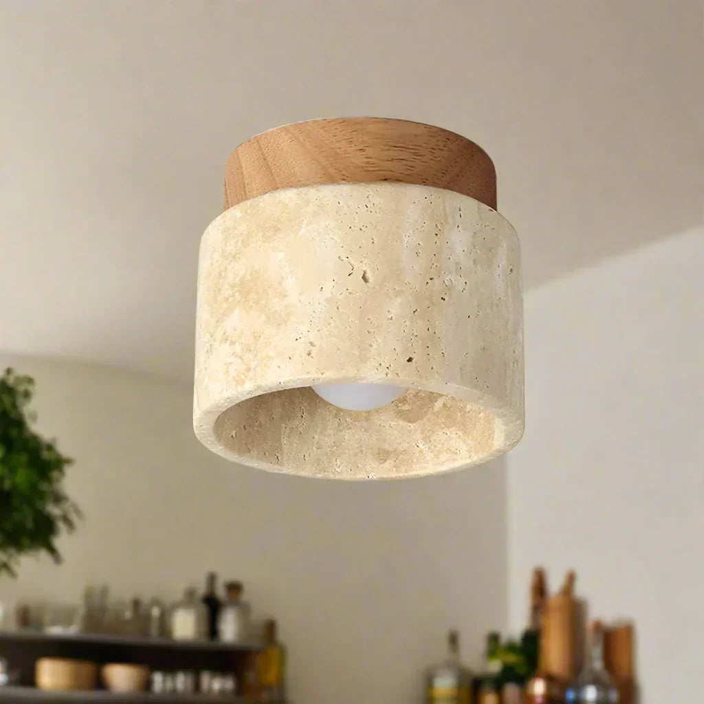 Rustikale Deckenleuchte NaturLicht mit einzigartigem Stein- und Holzdesign.