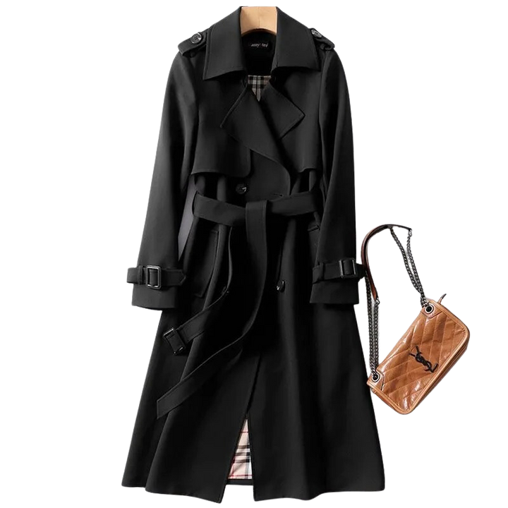 Damen-Trenchcoat mit doppelter Knopfleiste und Gürtel | Lange