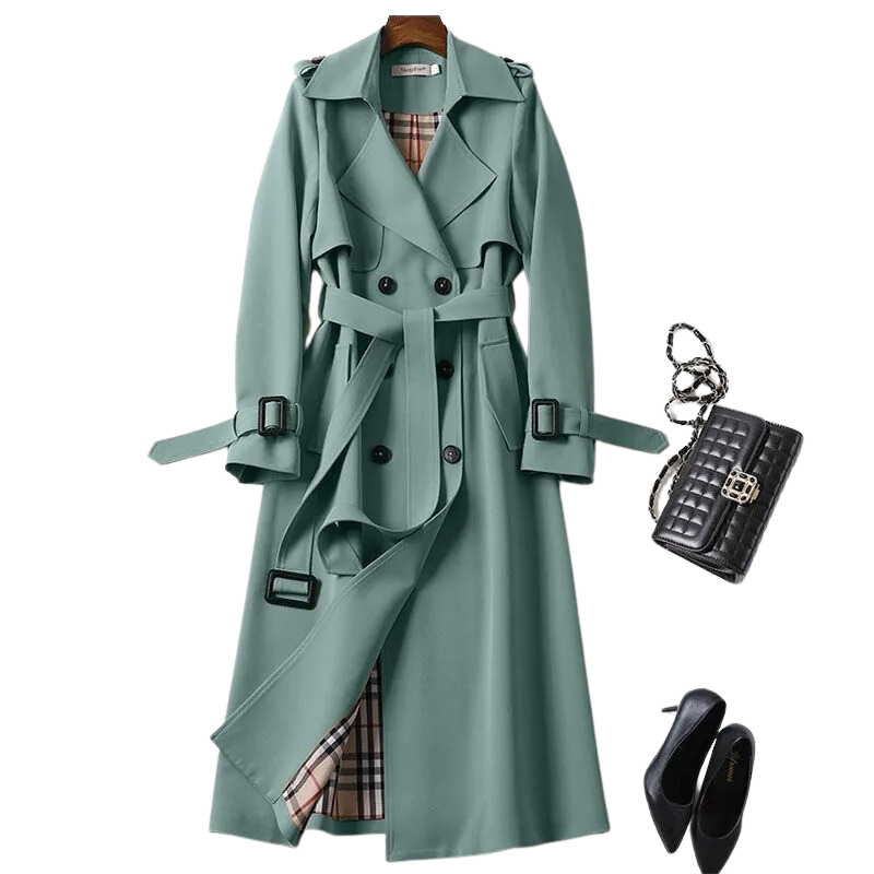 Damen-Trenchcoat mit doppelter Knopfleiste und Gürtel | Lange