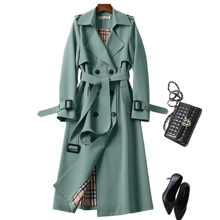 Damen-Trenchcoat mit doppelter Knopfleiste und Gürtel | Lange