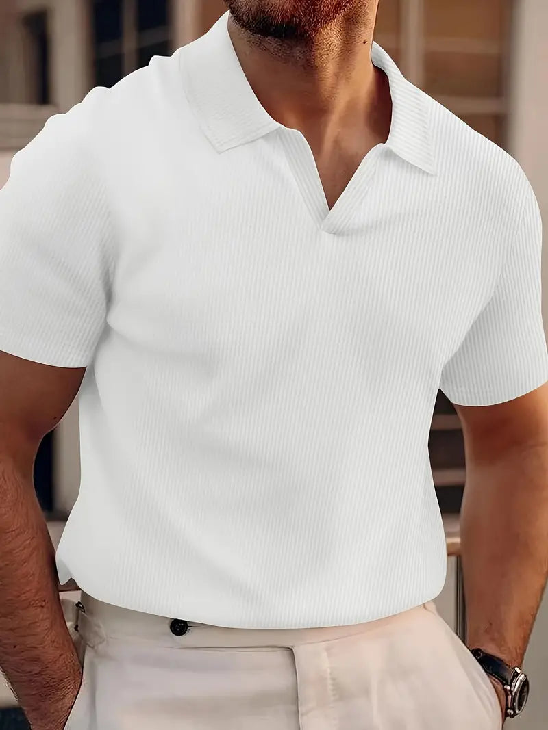 Herren Rippenstrick-Polo Hemd | Kurze Ärmel