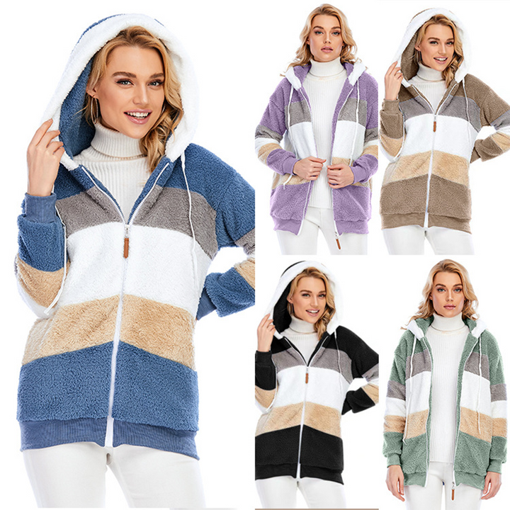 Damen Gemütlich Teddy Jacke | Gestreift