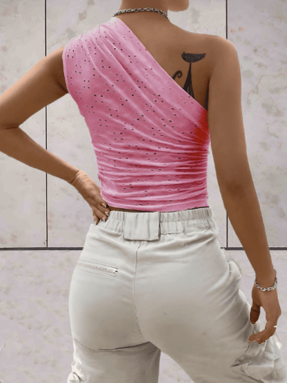 Amara - Asymmetrisches One-Shoulder-Top mit Lochstickerei