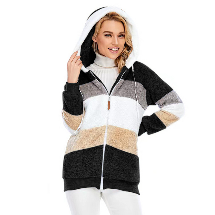 Damen Gemütlich Teddy Jacke | Gestreift