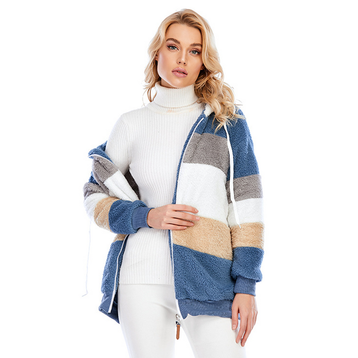 Damen Gemütlich Teddy Jacke | Gestreift