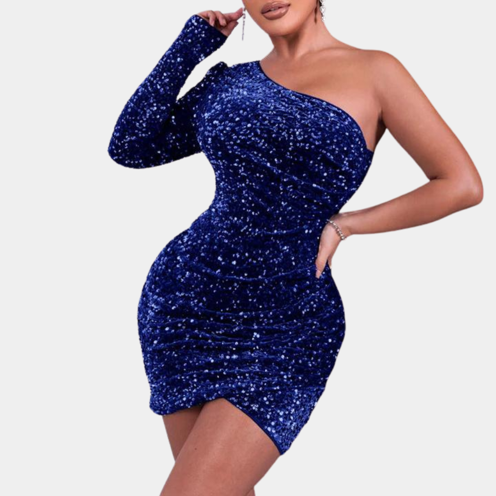 Damen Eine Schulter Paillettenkleid | Mini